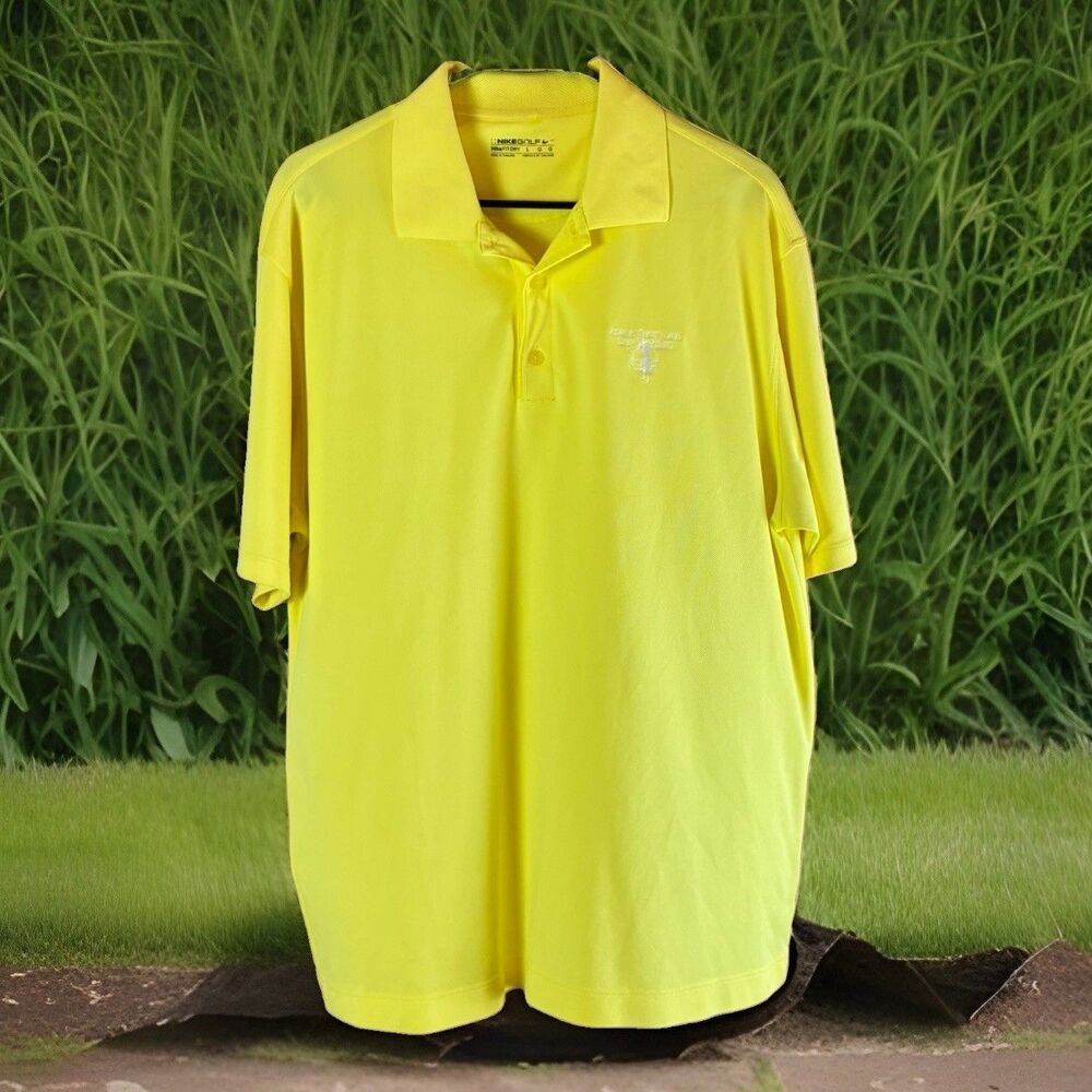 Nike Fit Dry Mens Yellow Golf Polo Shirt Size Large Golf Logo